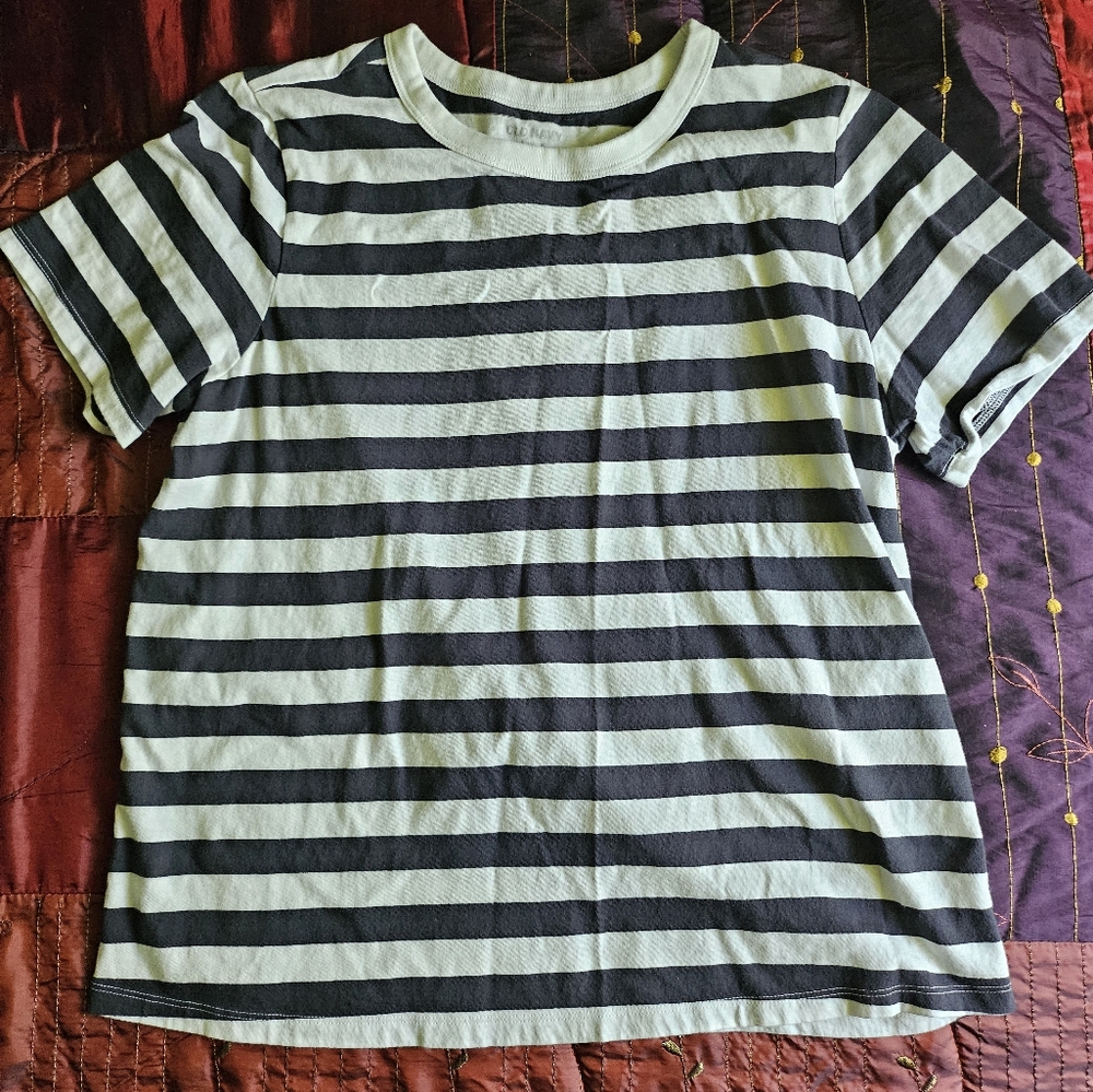 Old Navy Black and White Striped Short Sleeve Tee Womens